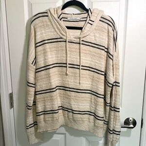 Stitches and Stripes cream striped hoodie sweater 100% cotton size XXL